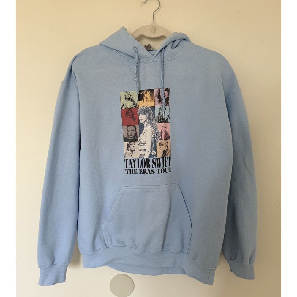 Taylor Swift Sky Blue Hoodie The Eras Tour Drawstring Concert Dates Back Sz M